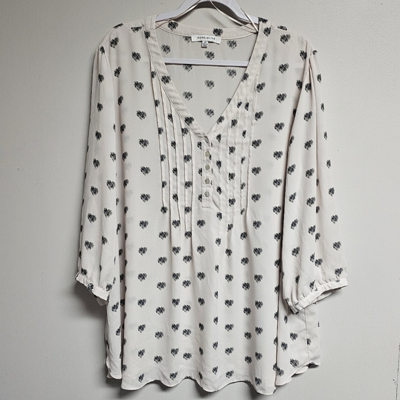 Rose+Olive Off White-Pinkish Chiffon Sheer Blouse with Black Heart Print - Picture 1 of 6